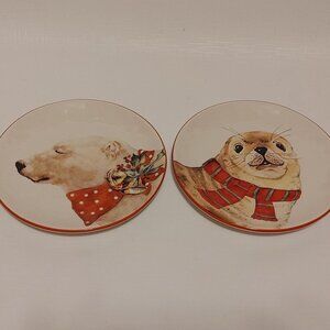 Pier 1 Christmas Plates Polar Bear Seal Dessert Plate Table Dressing